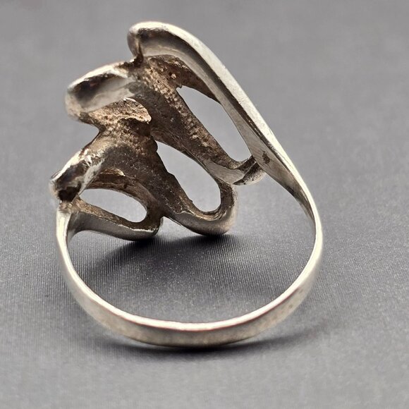 VTG Sterling Silver +925 Sculptural Swirl Ring Size 8 Abstract Wave 4.47g - Picture 3 of 9